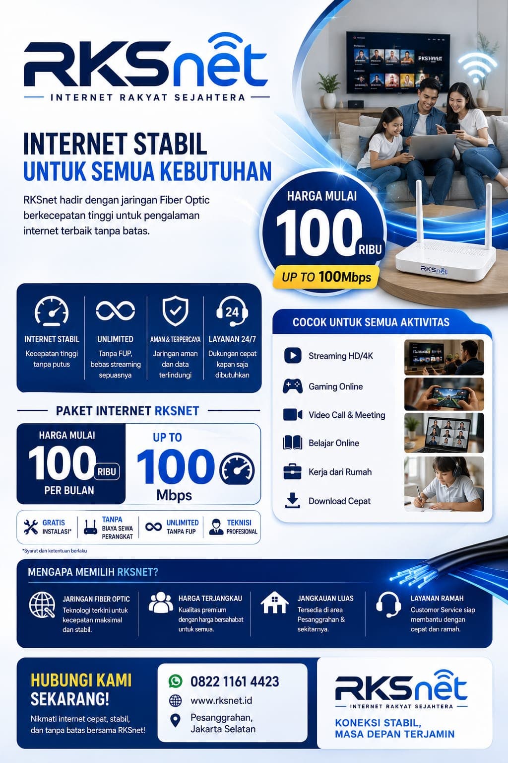 Poster lengkap paket internet RKSnet untuk keluarga